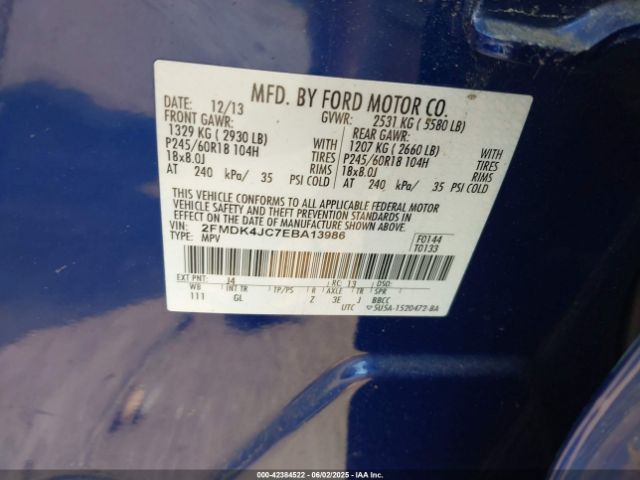 2FMDK4JC7EBA13986 Ford EDGE SEL