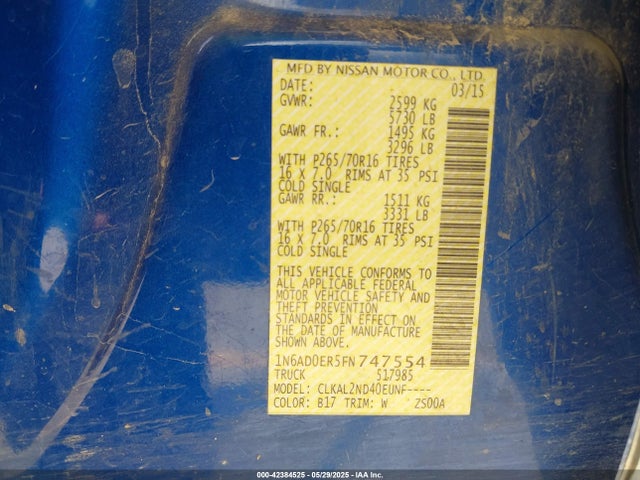 1N6AD0ER5FN747554 Nissan 2015