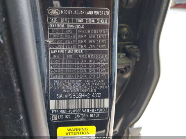 2017 LAND ROVER RANGE ROVER EVOQUE SALVP2BG5HH214303 Photo 8