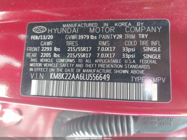 KM8K22AA6LU556649 Hyundai Kona Sel
