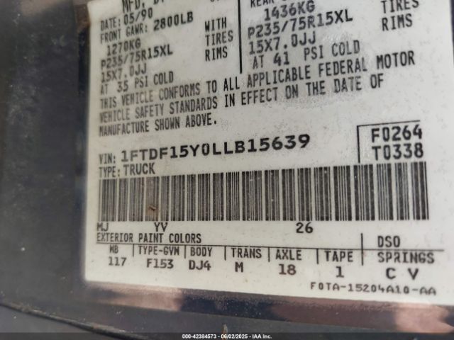 1990 FORD F150 1FTDF15Y0LLB15639 Photo 8