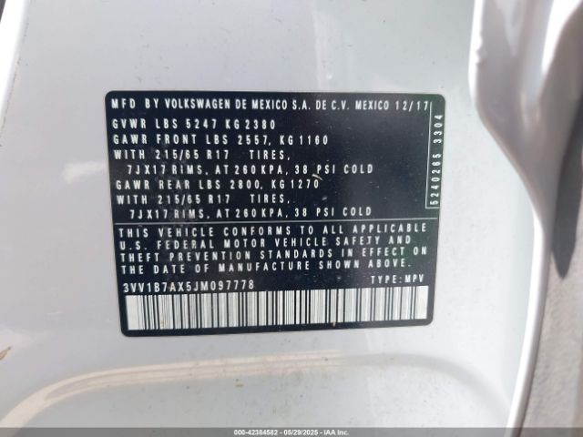 3VV1B7AX5JM097778 Volkswagen Tiguan 2.0t S