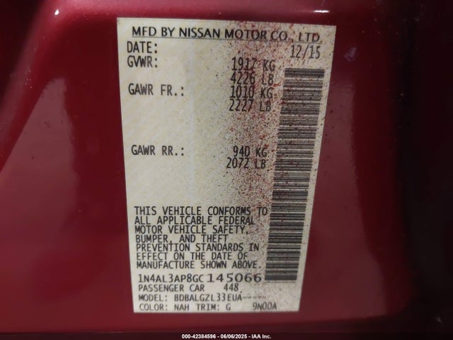 1N4AL3AP8GC145066 Nissan Altima 2.5 S