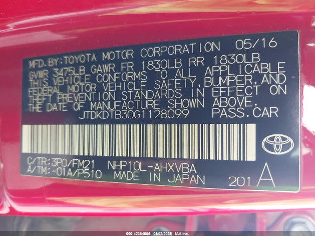 JTDKDTB30G1128099 Toyota Prius C Two