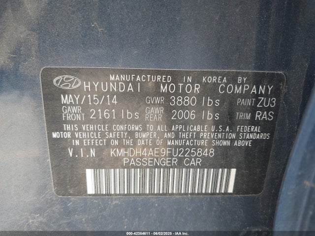 KMHDH4AE9FU225848 Hyundai ELANTRA SE