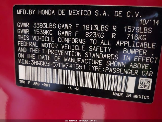3HGGK5H57FM741551 Honda l15b1