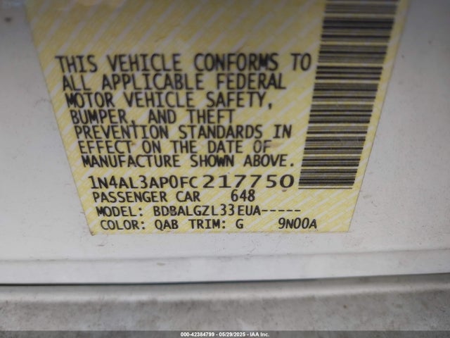 1N4AL3AP0FC217750 Nissan Altima 2.5/2.5 S/2.5 Sl/2.5 Sv