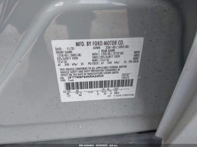 3FTTW8F94NRA24535 Ford Maverick Xl