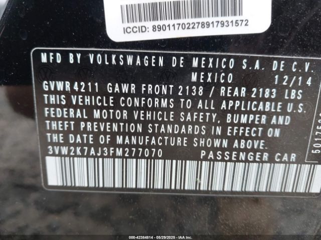 3VW2K7AJ3FM277070 Volkswagen Jetta 2.0l S