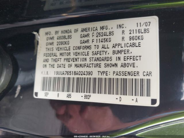 2008 ACURA TL 19UUA76518A024390 Photo 8