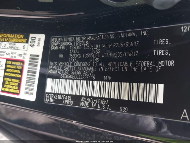 5TDKRKEC0SS237116 Toyota SIENNA LE