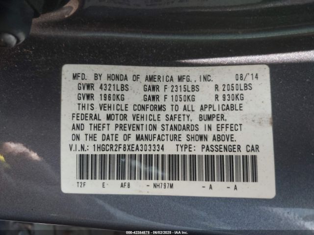 1HGCR2F8XEA303334 Honda Accord Ex-l