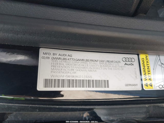 2009 AUDI A4 WAUAF48H89K011654 Photo 8