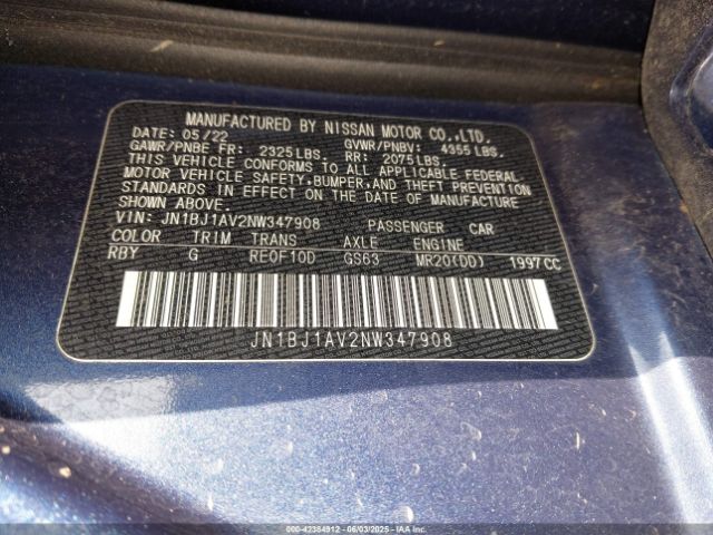 JN1BJ1AV2NW347908 Nissan Rogue Sport S Fwd Xtronic Cvt