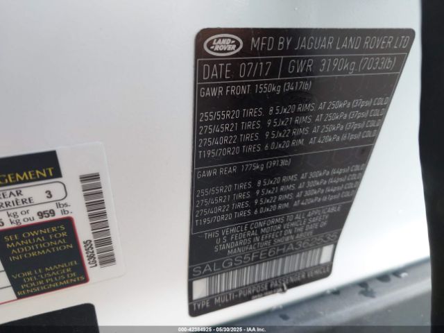 SALGS5FE6HA362535 Land Rover Range Rover 5.0l V8 Supercharged