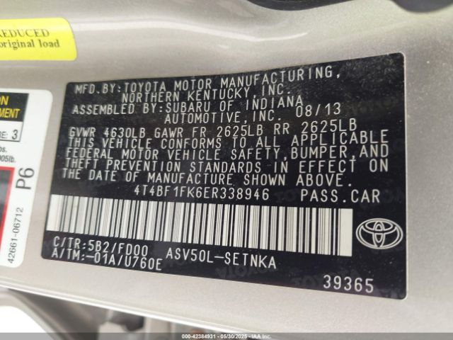 4T4BF1FK6ER338946 Toyota 2ar-fe