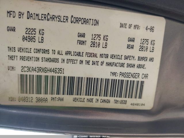 2006 CHRYSLER 300 2C3KA43RX6H446351 Photo 8