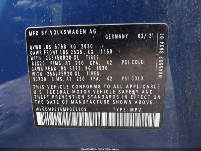 WVGDMPE25MP022609 Volkswagen 2021