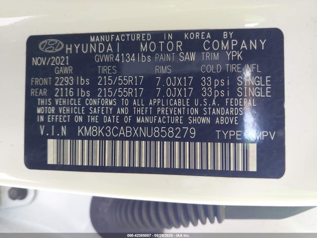 KM8K3CABXNU858279 Hyundai mpi nu pe