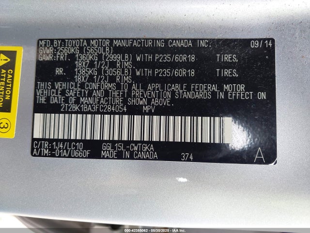 Lexus 2gr-fe 2015 2T2BK1BA3FC284054 Image 9