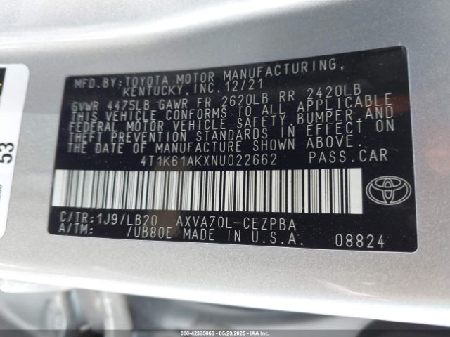 4T1K61AKXNU022662 Toyota a25a-fks