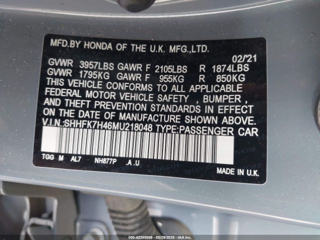2021 HONDA CIVIC SHHFK7H46MU218048 Photo 8