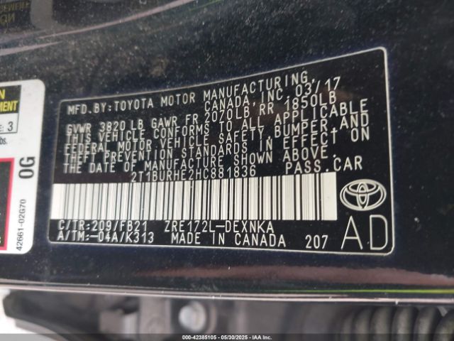 2T1BURHE2HC881836 Toyota 2zr-fe
