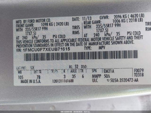 1FMCU0F7XEUB71615 Ford ESCAPE S