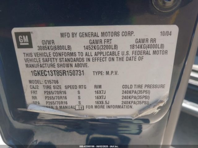 2005 GMC YUKON 1GKEC13T85R150731 Photo 8