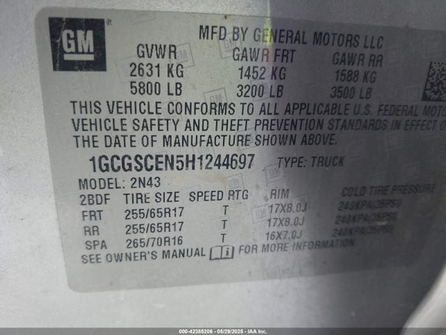 1GCGSCEN5H1244697 Chevrolet lg2 - di: direct injection, vvt: variable valve timing, alum, var2, gen2