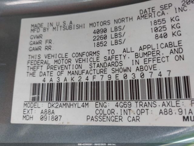 2009 MITSUBISHI ECLIPSE 4A3AK24F79E030747 Photo 8