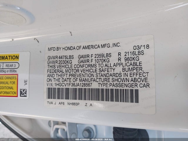 1HGCV1F36JA128567 Honda l15be