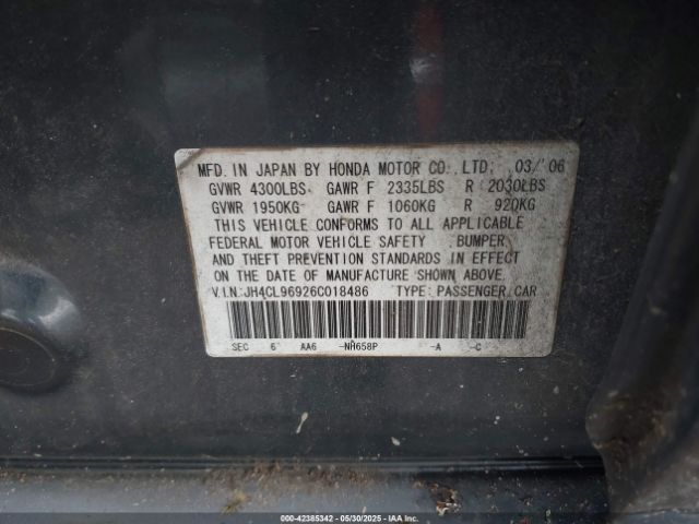 2006 ACURA TSX JH4CL96926C018486 Photo 8