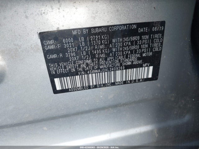 4S4WMAJDXL3409269 Subaru 2020