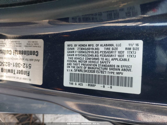 5FNRL5H33GB157821 Honda j35z8