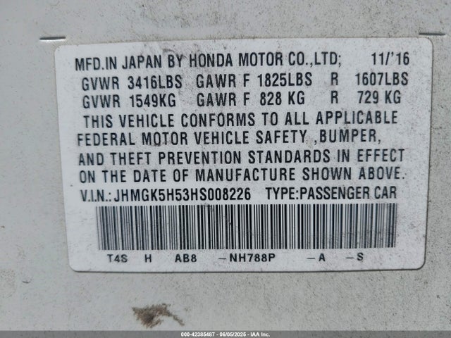 JHMGK5H53HS008226 Honda l15b1/l15b3