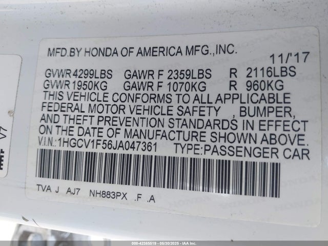 1HGCV1F56JA047361 Honda l15be