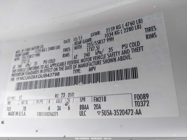 1FMCU0G9XGUB43798 Ford ESCAPE SE