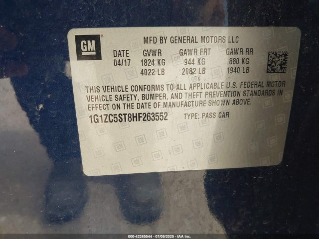 1G1ZC5ST8HF263552 Chevrolet lfv - di: direct injection, vvt: variable valve timing, gen 1