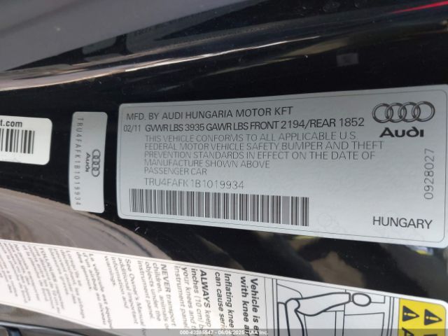 2011 AUDI TT TRU4FAFK1B1019934 Photo 8