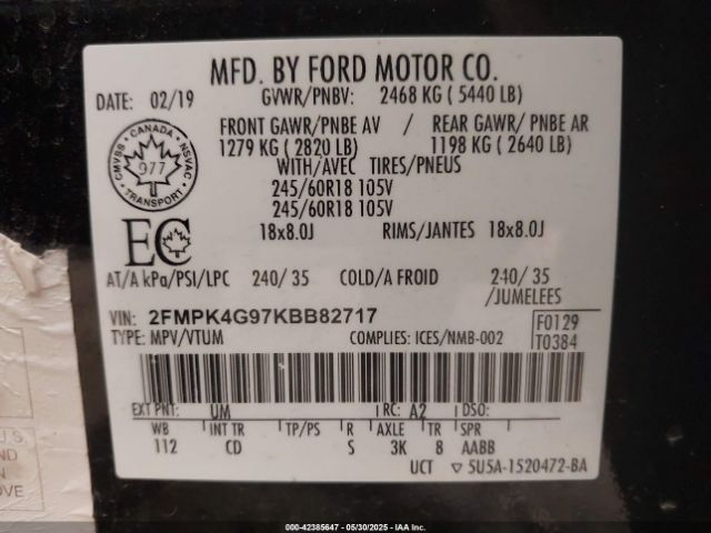2FMPK4G97KBB82717 Ford 2.0l gtdi w/premium fuel