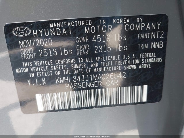 KMHL34JJ1MA026542 Hyundai gdi nu pe + hev