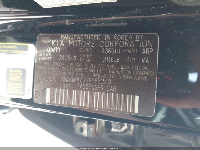 KNAGM4A77F5651513 KIA Optima Lx