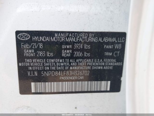 5NPD84LF8JH326702 Hyundai ELANTRA SEL