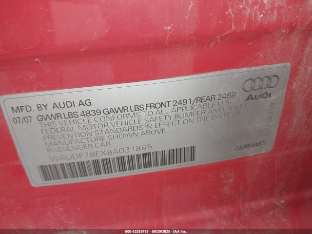 2008 AUDI A4 WAUDF78EX8A031865 Photo 8