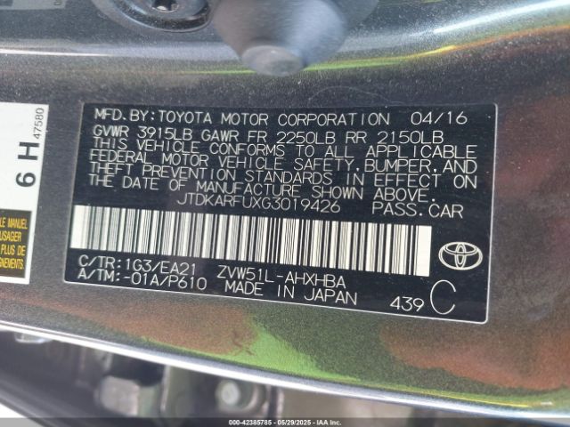 JTDKARFUXG3019426 Toyota Prius Four Touring