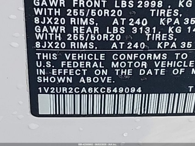 2019 VOLKSWAGEN ATLAS 1V2UR2CA6KC549094 Photo 8