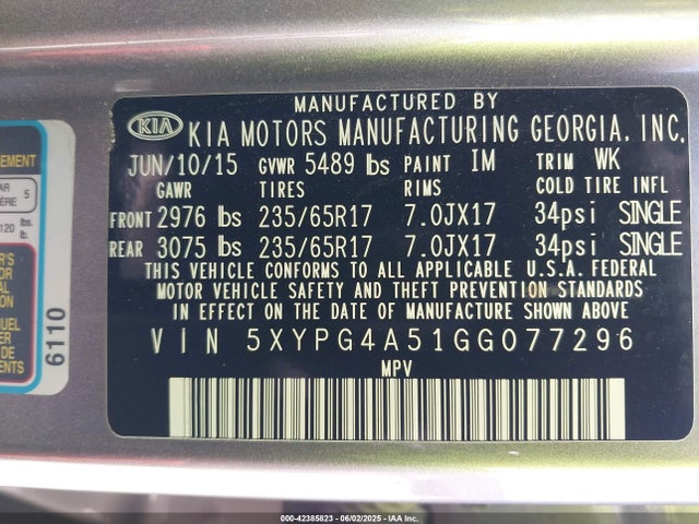 5XYPG4A51GG077296 KIA dohc gdi lambda ii