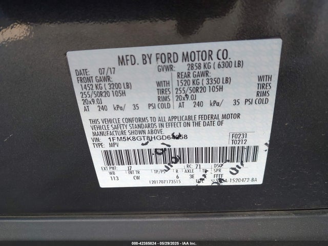 1FM5K8GT8HGD64258 Ford 3.5l gtdi