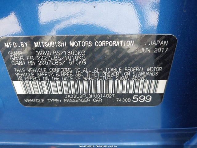 2017 MITSUBISHI LANCER JA32U2FU3HU014027 Photo 8